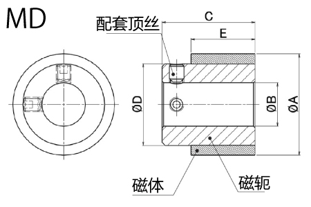 MD 非接触式粘结式磁力交错轴斜齿轮图纸